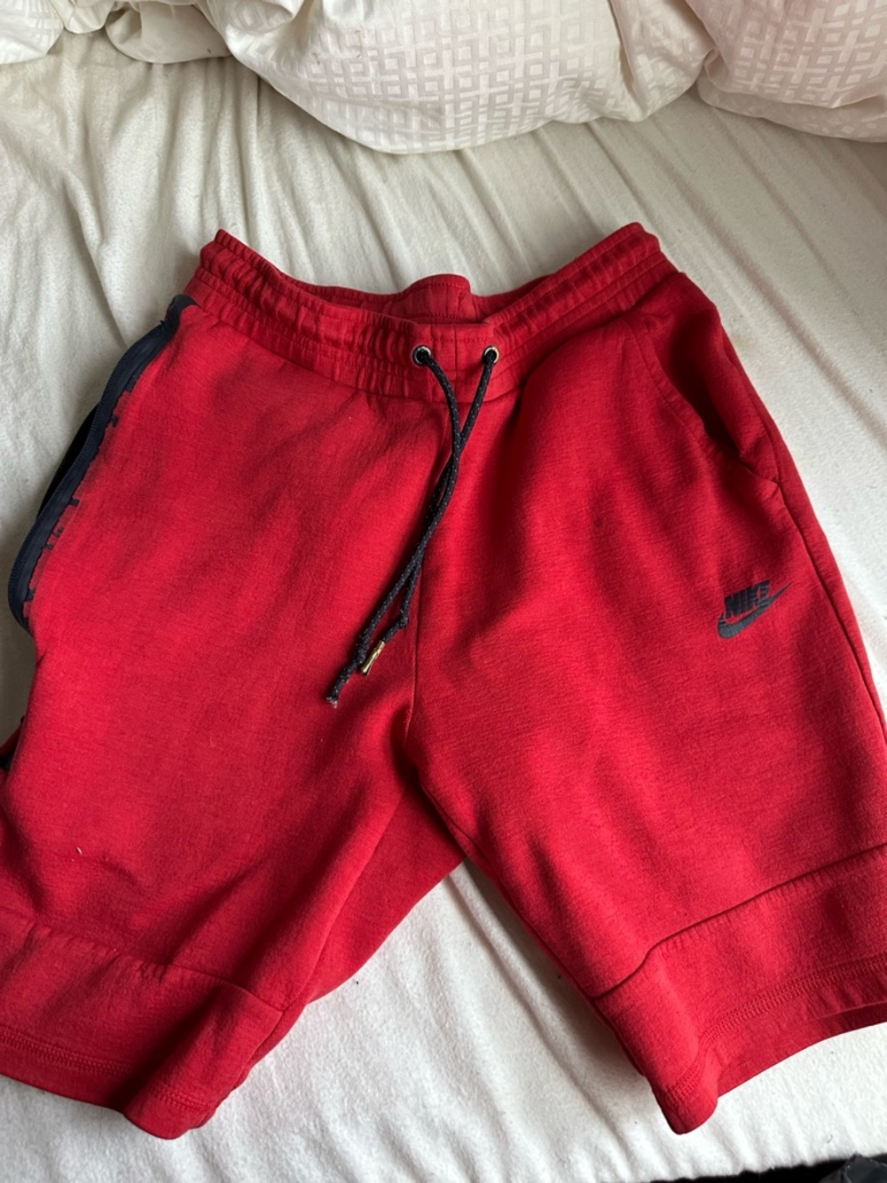 Nike Red Fleece Drawstring Shorts with Black Swoosh